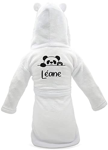 KDO MAGIC - Personalisierter Baby-Bademantel - Weich und flauschig - Personalisierbar mit einem Vornamen - Farbe Weiß - Jungen & Mädchen (6-12 Monat, Motiv: Pandabär) von KDO MAGIC