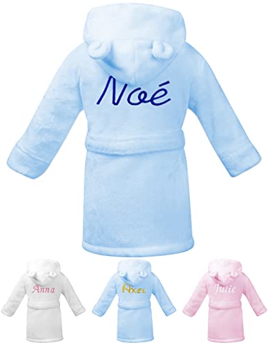 KDO MAGIC - Bademantel personalisiert baby - Morgenmantel mit einer Stickerei - Gestickter Vorname - Mehrere Farben - Mit Kapuze - Geschenkidee für Weihnachten, Geburtstag (12-18 Monat, Blau) von KDO MAGIC