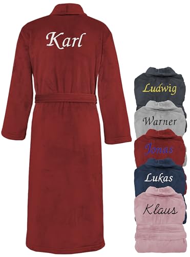 KDO MAGIC - Bademantel personalisiert herren - Morgenmantel mit einer Stickerei - Gestickter Vorname - Geschenkidee für den Vatertag, Weihnachten (Rot, XL) von KDO MAGIC