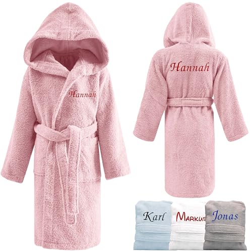 KDO MAGIC - Personalisierter Kinderbademantel - anpassbar und bestickt mit einem Vornamen - mehrere Farben (6 Jahre, Rosa) von KDO MAGIC