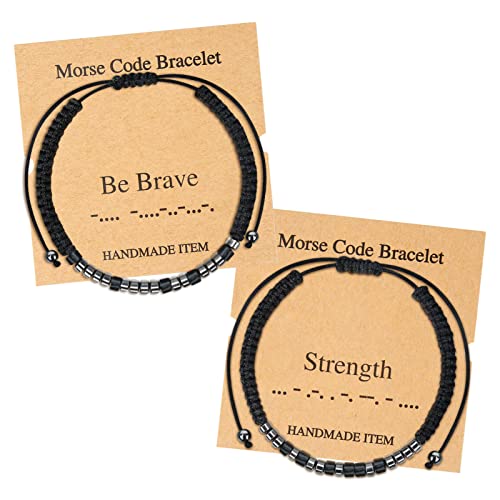 Morsecode-Armbänder für Damen und Herren, 2 Stück, verstellbare Perlenarmbänder, Geschenke für Teenager, Mädchen, Paare, Mutter, Tochter, beste Freundin, inspirierende Armbänder mit schwarzen von KDQUEERY