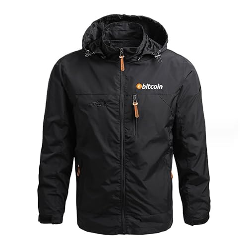 KDSD8FFF Herren Klassische Jacken Outdoor Abnehmbare Mütze Bitcoin Gedruckt Casual Dünne Sportmantel (black,L) von KDSD8FFF