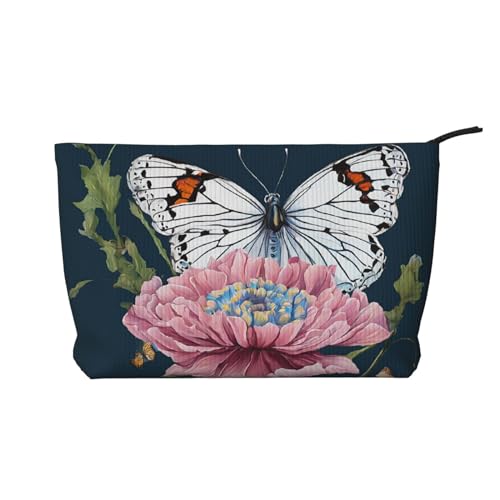 Cord-Make-up-Tasche mit Reißverschluss, Kosmetiktasche für Damen, kleine Make-up-Tasche für Geldbörse, tragbare Reise-Kosmetiktasche, Geschenktasche für Damen, Mädchen, Damen, Blume und Schmetterling, von KDUBNJDS