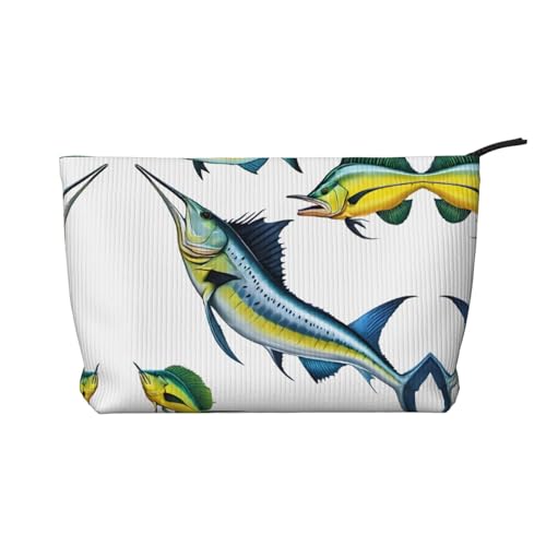 Cord-Make-up-Tasche mit Reißverschluss, Kosmetiktasche für Damen, kleine Make-up-Tasche für Geldbörse, tragbare Reise-Kosmetiktasche, Geschenktasche für Damen, Mädchen, Damen, Fischkunst, von KDUBNJDS