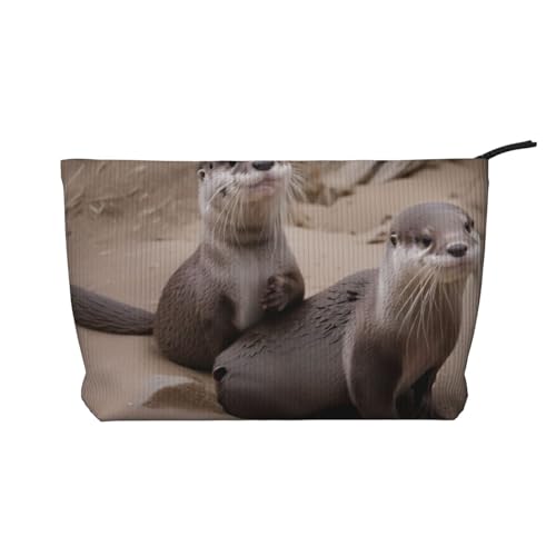 Cord-Make-up-Tasche mit Reißverschluss, Kosmetiktasche für Damen, kleine Make-up-Tasche für Geldbörse, tragbare Reise-Kosmetiktasche, Geschenktasche für Damen, Mädchen, Damen, Niedlicher Otter, von KDUBNJDS