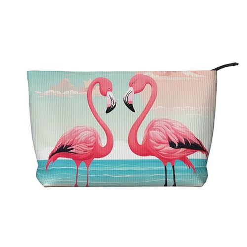 Cord-Make-up-Tasche mit Reißverschluss, Kosmetiktasche für Damen, kleine Make-up-Tasche für Geldbörse, tragbare Reise-Kosmetiktasche, Geschenktasche für Damen, Mädchen, Damen, Zwei Flamingos, von KDUBNJDS