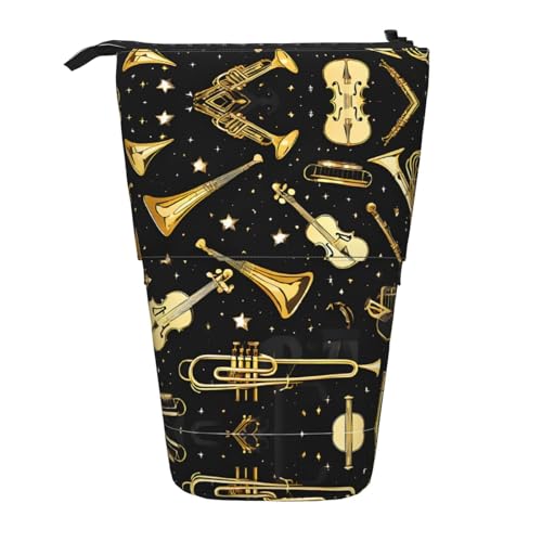 KDUBNJDS (Musikinstrumente) Modisches Schreibwaren-Federmäppchen für Jungen, Mädchen, Studenten, Kinder, Reißverschluss, Teleskop-Federmäppchen, Schulanfang, Schwarz , Einheitsgröße, Schulranzen von KDUBNJDS