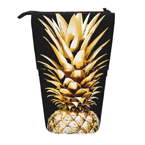 KDUBNJDS Federmäppchen, Motiv: Ananas, für Jungen, Mädchen, Studenten, Kinder, Reißverschluss, Teleskop-Federmäppchen, Schwarz , Einheitsgröße, Schulranzen von KDUBNJDS