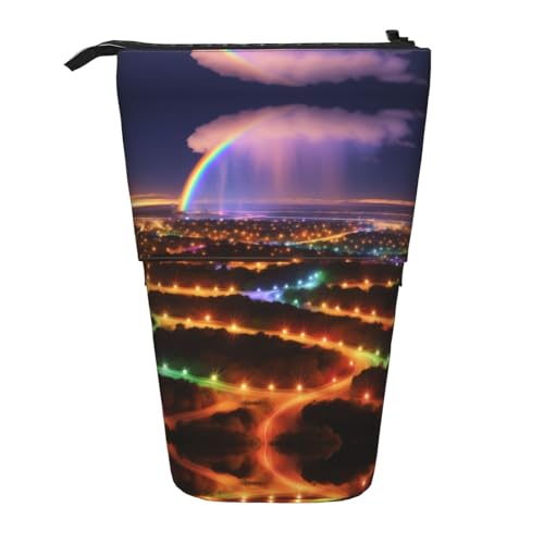 KDUBNJDS Federmäppchen mit Reißverschluss (Regenbogen und Lichter), modisches Schreibwaren-Federmäppchen für Jungen, Mädchen, Studenten, Kinder, mit Reißverschluss, Teleskop-Federmäppchen, Schwarz , von KDUBNJDS