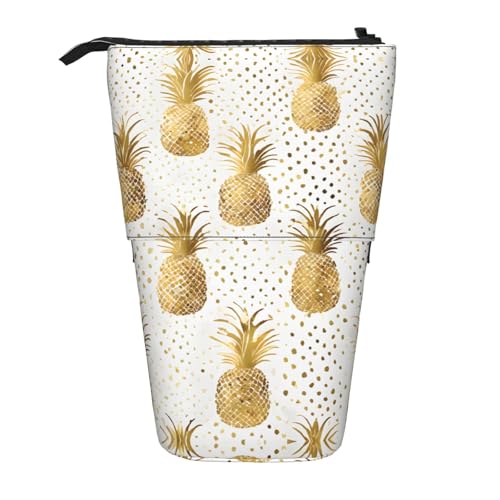 KDUBNJDS Federmäppchen mit goldfarbenem Glitzer, Ananas, Obst, für Jungen, Mädchen, Studenten, Kinder, mit Reißverschluss, Teleskop-Federmäppchen, Schwarz , Einheitsgröße, Schulranzen von KDUBNJDS