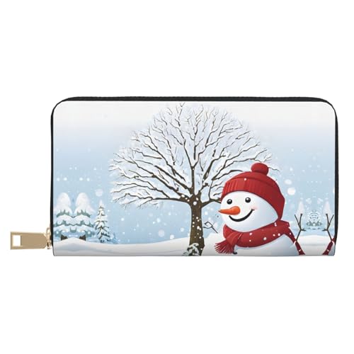 KDUBNJDS Ledergeldbörse, Kreditkartenetui für Damen und Herren, mit 12 Kartenfächern, 3 Fächern für Bargeld und integrierten Münzfächern mit Reißverschluss (Merry Christmas with Happy Snowman), Merry von KDUBNJDS