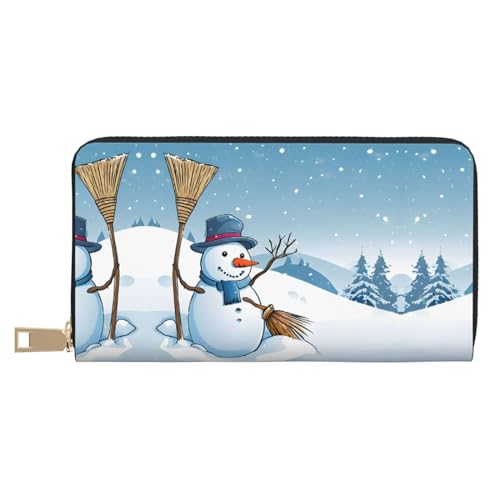 KDUBNJDS Ledergeldbörse, Kreditkartenetui für Damen und Herren, mit 12 Kartenfächern, 3 Fächern für Bargeld und integrierten Münzfächern mit Reißverschluss (Merry Christmas with Happy Snowman), Frohe von KDUBNJDS
