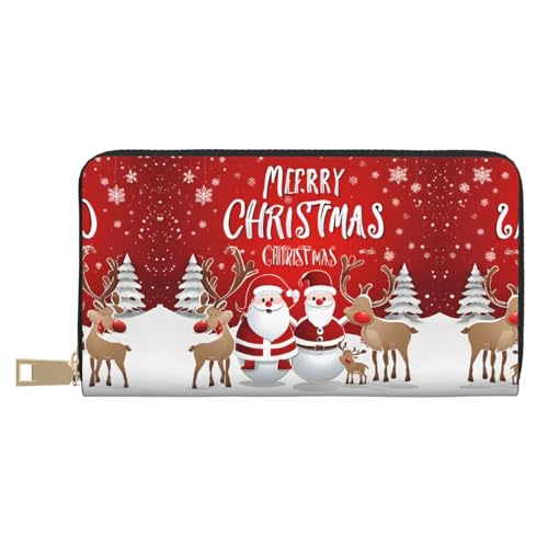 KDUBNJDS Ledergeldbörse, Kreditkartenetui für Damen und Herren, mit 12 Kartenfächern, 3 Fächern für Bargeld und integrierten Münzfächern mit Reißverschluss (Merry Christmas with Happy Snowman), von KDUBNJDS