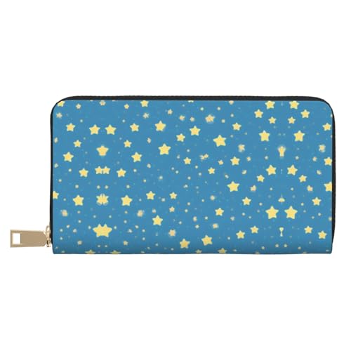 KDUBNJDS Ledergeldbörse, Kreditkartenetui für Damen und Herren, mit 12 Kartenfächern, 3 Fächern für Bargeld und integrierten Münzfächern mit Reißverschluss (Sonnenblumen), Mit Sternmuster, von KDUBNJDS