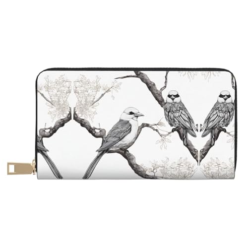 KDUBNJDS Ledergeldbörse, Kreditkartenetui für Damen und Herren, mit 12 Kartenfächern, 3 Fächern für Bargeld und integrierten Münzfächern mit Reißverschluss (Zebramuster), Bäume und Vögel, Camouflage, von KDUBNJDS