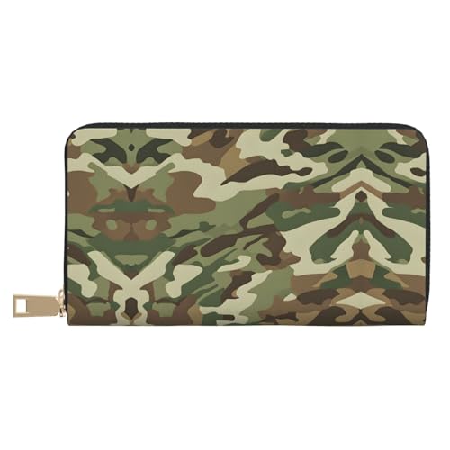 KDUBNJDS Ledergeldbörse, Kreditkartenetui für Damen und Herren, mit 12 Kartenfächern, 3 Fächern für Bargeld und integrierten Münzfächern mit Reißverschluss (Zebramuster), Tiger Stripe Camo, von KDUBNJDS