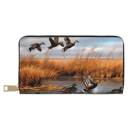 KDUBNJDS Ledergeldbörse Kreditkartenetui für Damen und Herren mit 12 Kartenfächern, 3 Fächern für Bargeld und integrierten Münzfächern mit Reißverschluss, Zitronenfrucht, Jagd fliegende Wildente, von KDUBNJDS