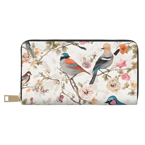 KDUBNJDS Ledergeldbörse Kreditkartenetui für Damen und Herren mit 12 Kartenfächern, 3 Fächern für Bargeld und integrierten Münzfächern mit Reißverschluss, Zitronenfrucht, Japanische Kiefer und Vögel, von KDUBNJDS