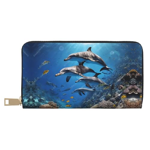 KDUBNJDS Ledergeldbörse Kreditkartenetui für Damen und Herren mit 12 Kartenfächern, 3 Fächern für Bargeld und integrierten Münzfächern mit Reißverschluss, Zitronenfrucht, Killerwal-Aufdruck, von KDUBNJDS