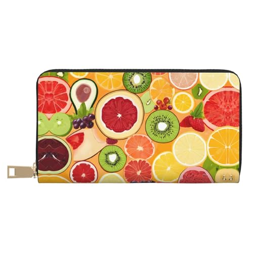 KDUBNJDS Ledergeldbörse Kreditkartenetui für Damen und Herren mit 12 Kartenfächern, 3 Fächern für Bargeld und integrierten Münzfächern mit Reißverschluss, Zitronenfrucht, Kiwi Wassermelone, von KDUBNJDS