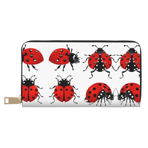 KDUBNJDS Ledergeldbörse Kreditkartenetui für Damen und Herren mit 12 Kartenfächern, 3 Fächern für Bargeld und integrierten Münzfächern mit Reißverschluss, Zitronenfrucht, Marienkäfer-Aufdruck, von KDUBNJDS