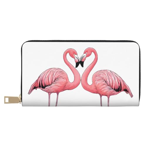 KDUBNJDS Ledergeldbörse Kreditkartenetui für Damen und Herren mit 12 Kartenfächern, 3 Fächern für Bargeld und integrierten Münzfächern mit Reißverschluss, Zitronenfrucht, Tintenflamingos, von KDUBNJDS