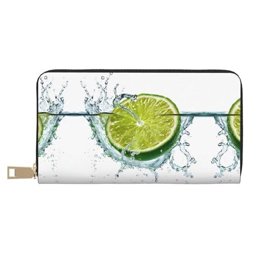 KDUBNJDS Ledergeldbörse Kreditkartenetui für Damen und Herren mit 12 Kartenfächern, 3 Fächern für Bargeld und integrierten Münzfächern mit Reißverschluss, Zitronenfrucht, Zitronenfrucht, Einheitsgröße von KDUBNJDS