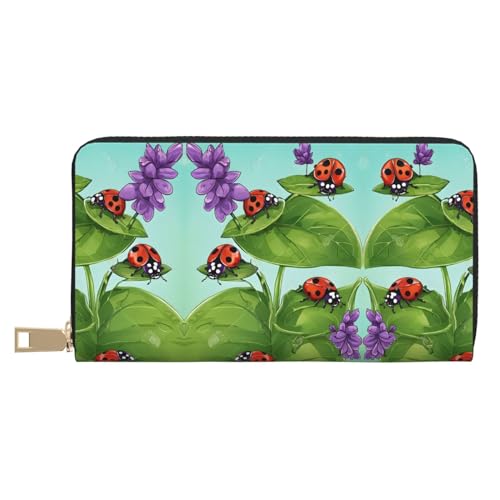 KDUBNJDS Ledergeldbörse Kreditkartenetui für Damen und Herren mit 12 Kartenfächern, 3 Fächern für Bargeld und integrierten Münzfächern mit Reißverschluss, Zitronenfrucht, marienkäfer, Einheitsgröße von KDUBNJDS