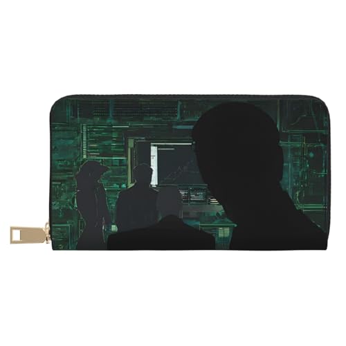 KDUBNJDS Ledergeldbörse Kreditkartenetui für Damen und Herren mit 12 Kartenfächern, 3 Fächern für Bargeld und integrierten Münzfächern mit Reißverschluss (Pferde Laufkunst), Hacker Attack, von KDUBNJDS