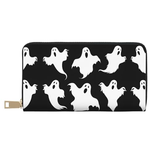 KDUBNJDS Ledergeldbörse Kreditkartenetui für Damen und Herren mit 12 Kartenfächern, 3 Fächern für Bargeld und integrierten Münzfächern mit Reißverschluss (Pferde Laufkunst), Halloween Gothic, von KDUBNJDS