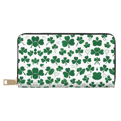 KDUBNJDS Ledergeldbörse Kreditkartenetui für Damen und Herren mit 12 Kartenfächern, 3 Fächern für Bargeld und integrierten Münzfächern mit Reißverschluss (Pferde Laufkunst), Happy St Patrick's Day, von KDUBNJDS