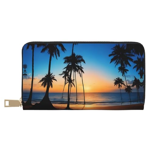 KDUBNJDS Ledergeldbörse Kreditkartenetui für Damen und Herren mit 12 Kartenfächern, 3 Fächern für Bargeld und integrierten Münzfächern mit Reißverschluss (Pferde Laufkunst), Hawaii Beach, von KDUBNJDS