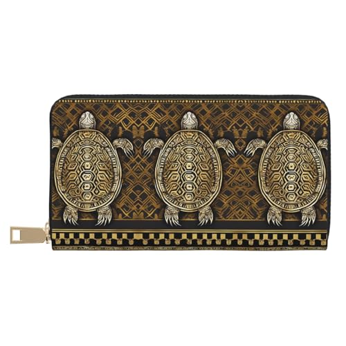 KDUBNJDS Ledergeldbörse Kreditkartenetui für Damen und Herren mit 12 Kartenfächern, 3 Fächern für Bargeld und integrierten Münzfächern mit Reißverschluss (Pferde Laufkunst), Hawaiianische Tapa Honu von KDUBNJDS