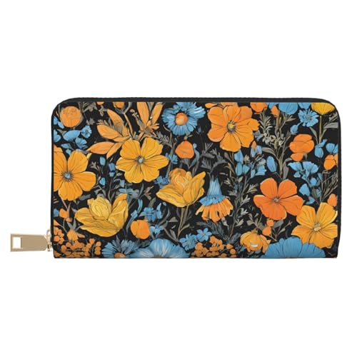 KDUBNJDS Ledergeldbörse Kreditkartenetui für Damen und Herren mit 12 Kartenfächern, 3 Fächern für Bargeld und integrierten Münzfächern mit Reißverschluss (Pferde Laufkunst), Hippie-Muster., von KDUBNJDS