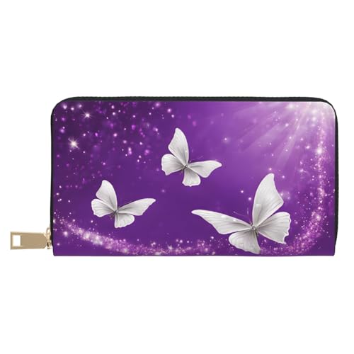 KDUBNJDS Ledergeldbörse Kreditkartenetui für Damen und Herren mit 12 Kartenfächern, 3 Fächern für Bargeld und integrierten Münzfächern mit Reißverschluss (Rot und Schwarz Rose), Lila Schmetterlinge, von KDUBNJDS