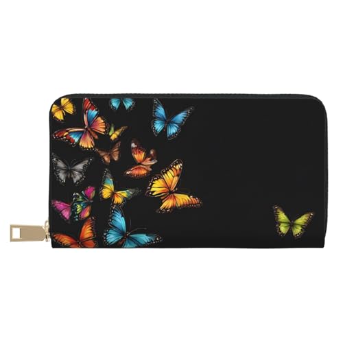 KDUBNJDS Ledergeldbörse Kreditkartenetui für Damen und Herren mit 12 Kartenfächern, 3 Fächern für Bargeld und integrierten Münzfächern mit Reißverschluss (Rot und Schwarz Rose), Pretty Butterfly, von KDUBNJDS