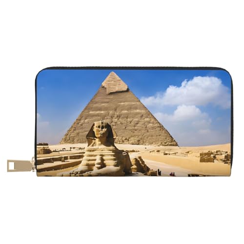 KDUBNJDS Ledergeldbörse Kreditkartenetui für Damen und Herren mit 12 Kartenfächern, 3 Fächern für Bargeld und integrierten Münzfächern mit Reißverschluss (Rot und Schwarz Rose), Pyramiden Ägypten, von KDUBNJDS