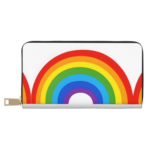 KDUBNJDS Ledergeldbörse Kreditkartenetui für Damen und Herren mit 12 Kartenfächern, 3 Fächern für Bargeld und integrierten Münzfächern mit Reißverschluss (Rot und Schwarz Rose), Regenbogen-Aufdruck, von KDUBNJDS