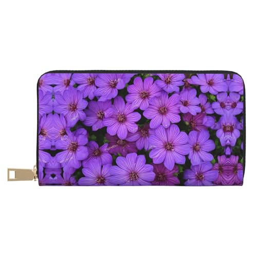 KDUBNJDS Ledergeldbörse Kreditkartenetui für Damen und Herren mit 12 Kartenfächern, 3 Fächern für Bargeld und integrierten Münzfächern mit Reißverschluss (Rot und Schwarz Rose), Violette Lilien, von KDUBNJDS