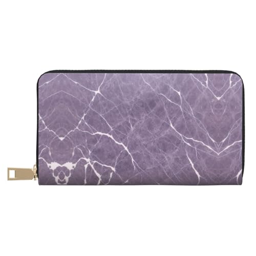 KDUBNJDS Ledergeldbörse Kreditkartenetui für Damen und Herren mit 12 Kartenfächern, 3 Fächern für Bargeld und integrierten Münzfächern mit Reißverschluss (Rot und Schwarz Rose), Violetter Marmor, von KDUBNJDS