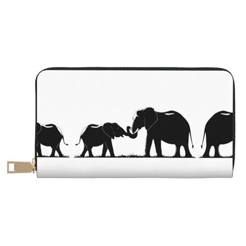 KDUBNJDS Ledergeldbörse Kreditkartenetui für Damen und Herren mit 12 Kartenfächern, 3 Fächern für Bargeld und integrierten Münzfächern mit Reißverschluss (altes Wikingerboot), Alter Elefant und junger von KDUBNJDS