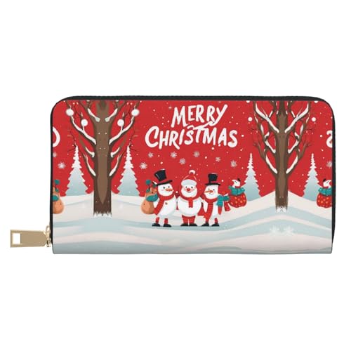 KDUBNJDS Ledergeldbörse Kreditkartenetui für Damen und Herren mit 12 Kartenfächern, 3 Fächern für Bargeld und integrierten Münzfächern mit Reißverschluss (altes Wikingerboot), Merry Xmas, von KDUBNJDS