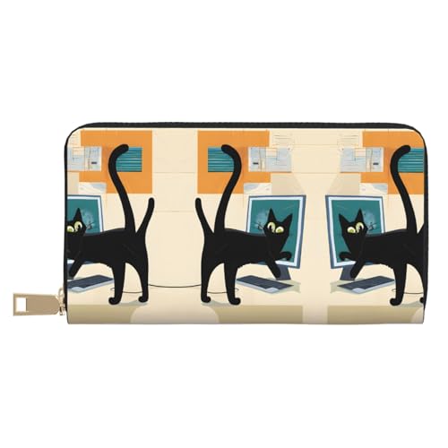 KDUBNJDS Ledergeldbörse Kreditkartenetui für Damen und Herren mit 12 Kartenfächern, 3 Fächern für Bargeld und integrierten Münzfächern mit Reißverschluss (altes Wikingerboot), Mid-Century Modern Art von KDUBNJDS