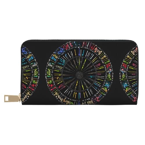 KDUBNJDS Ledergeldbörse Kreditkartenetui für Damen und Herren mit 12 Kartenfächern, 3 Fächern für Bargeld und integrierten Münzfächern mit Reißverschluss (altes Wikingerboot), Musiknotizen, von KDUBNJDS