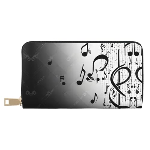 KDUBNJDS Ledergeldbörse Kreditkartenetui für Damen und Herren mit 12 Kartenfächern, 3 Fächern für Bargeld und integrierten Münzfächern mit Reißverschluss (altes Wikingerboot), Musiknotizen Druck, von KDUBNJDS