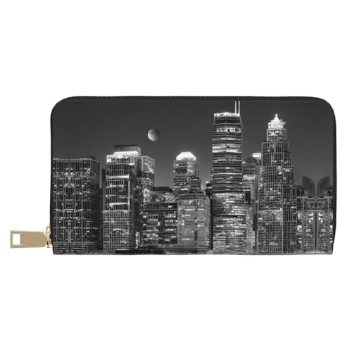 KDUBNJDS Ledergeldbörse Kreditkartenetui für Damen und Herren mit 12 Kartenfächern, 3 Fächern für Bargeld und integrierten Münzfächern mit Reißverschluss (altes Wikingerboot), New York Gemälde, von KDUBNJDS