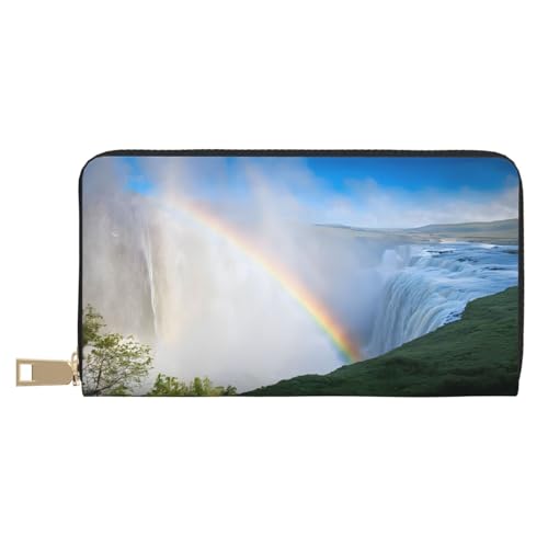 KDUBNJDS Ledergeldbörse Kreditkartenetui für Damen und Herren mit 12 Kartenfächern, 3 Fächern für Bargeld und integrierten Münzfächern mit Reißverschluss (altes Wikingerboot), Niagara-Fälle, von KDUBNJDS