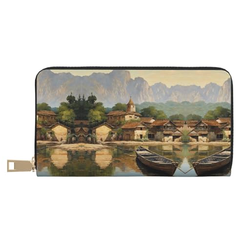 KDUBNJDS Ledergeldbörse Kreditkartenetui für Damen und Herren mit 12 Kartenfächern, 3 Fächern für Bargeld und integrierten Münzfächern mit Reißverschluss (altes Wikingerboot), altes Wikingerboot, von KDUBNJDS