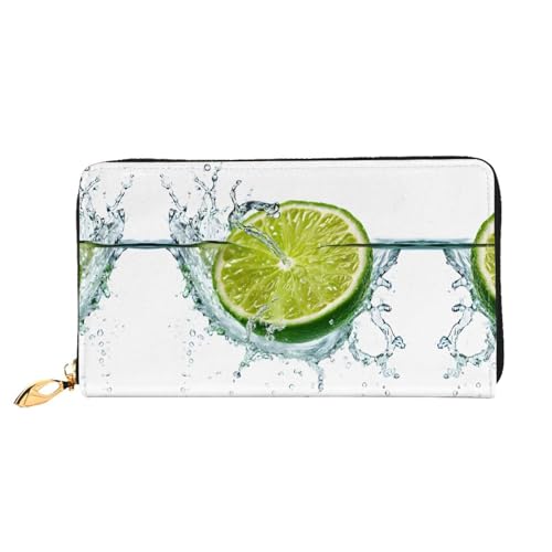 KDUBNJDS Ledergeldbörse Kreditkartenetui für Damen und Mädchen mit 12 Kartenfächern, 3 Fächern für Bargeld und integrierten Münzfächern mit Reißverschluss (Blätter und Marienkäfer), Zitronenfrucht, von KDUBNJDS