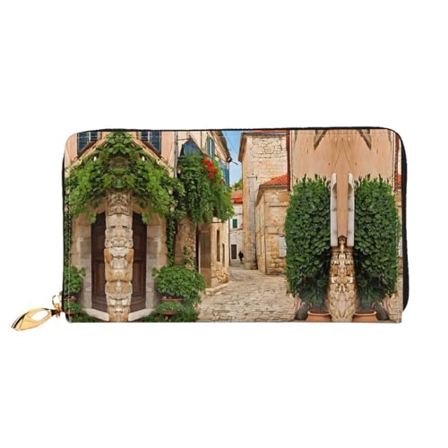 KDUBNJDS Ledergeldbörse Kreditkartenetui für Damen und Mädchen mit 12 Kartenfächern, 3 Fächern für Bargeld und integrierten Münzfächern mit Reißverschluss (Blätter und Marienkäfer), Italien Toskana, von KDUBNJDS